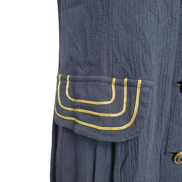 Vintage Michael Phillips  Blue and Gold Linen Blend Dress - Picture 6 of 10